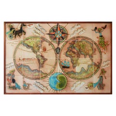 Large "Map of the World" Tiled Panel by Harris Strong