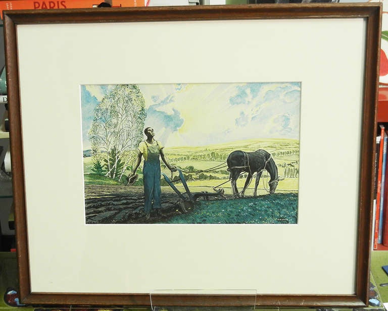 Américain «lowing at Sunrise », de l'Art Déco Paean au fermier noir, années 1930 en vente