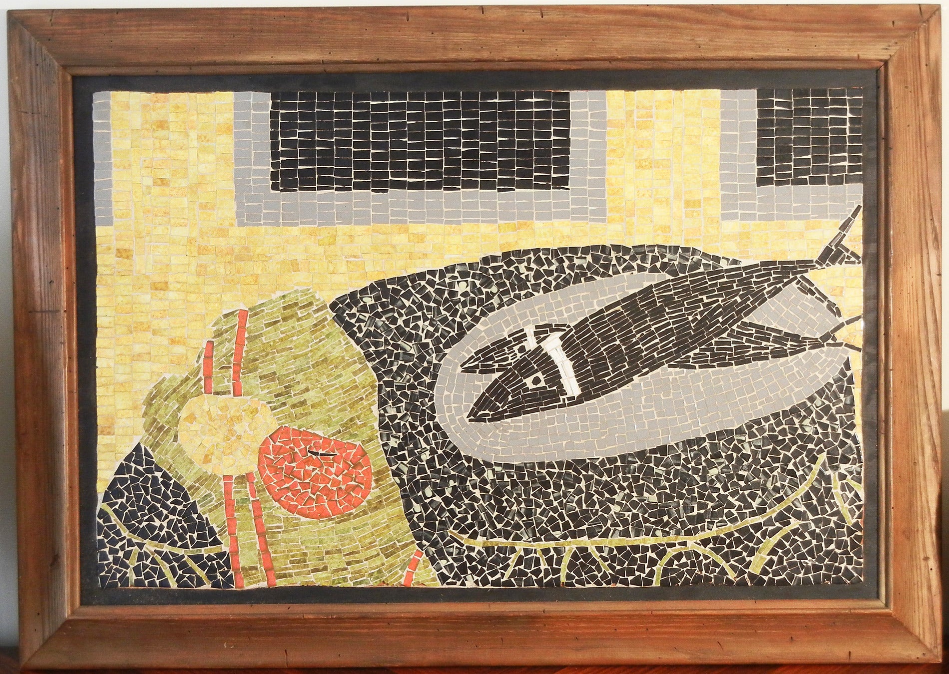 "Still Life with Fish, " Very Fine Mid Century Mosaic Panel