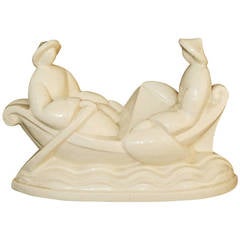 Vintage "Chinese Figures in Rowboat, " Rare Art Deco Sculpture for Primavera