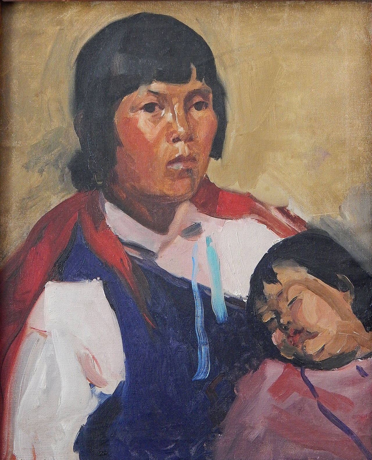 Das Porträt einer Navajo-Frau mit ihrem Kind ist ein großartiges Beispiel für Martha Walters reifes Werk: selbstbewusste und kühne Pinselführung, lebendige Farben und die Fähigkeit, dem Motiv Leben und Würde zu verleihen. Walter ist vor allem für