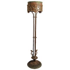 Antique Rare Standing Planter by Oscar Bach, Bronze and Wrought Iron