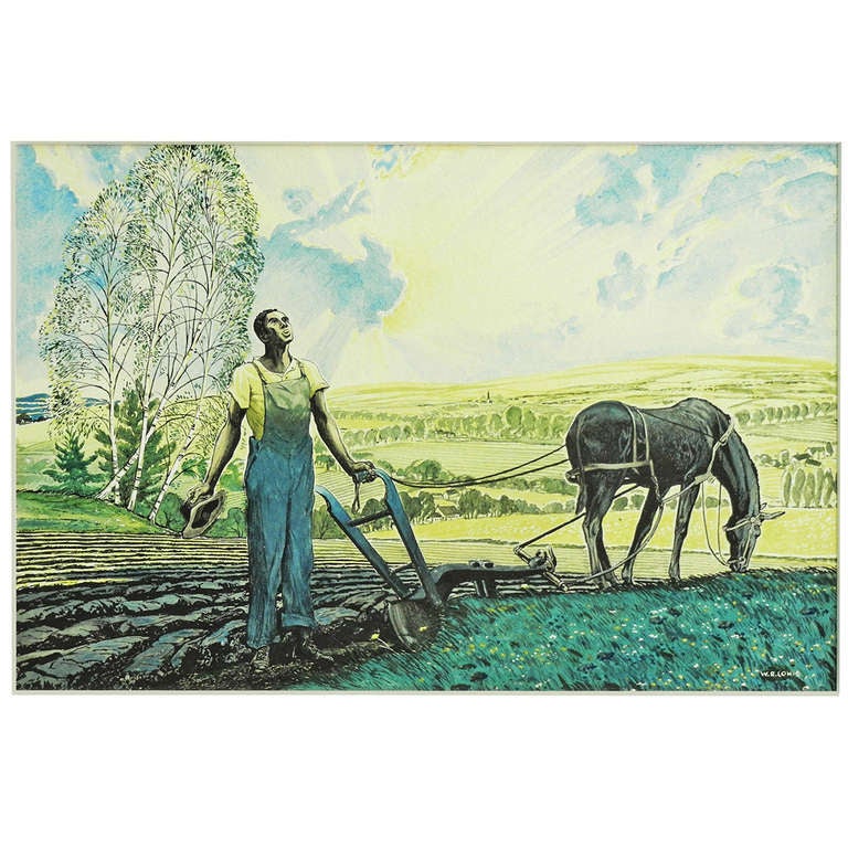 «lowing at Sunrise », de l'Art Déco Paean au fermier noir, années 1930