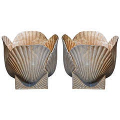 Pair of Art Deco Bronze Planters in Scallop Form