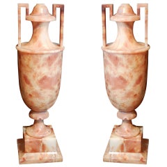 Pair of Superb Art Deco Illuminated Alabaster Urns from Italy