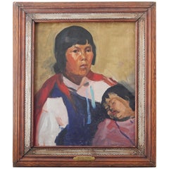 „Navajo-Mutter und Kind“, Gemälde von Martha Walter mit handgefertigtem Rahmen