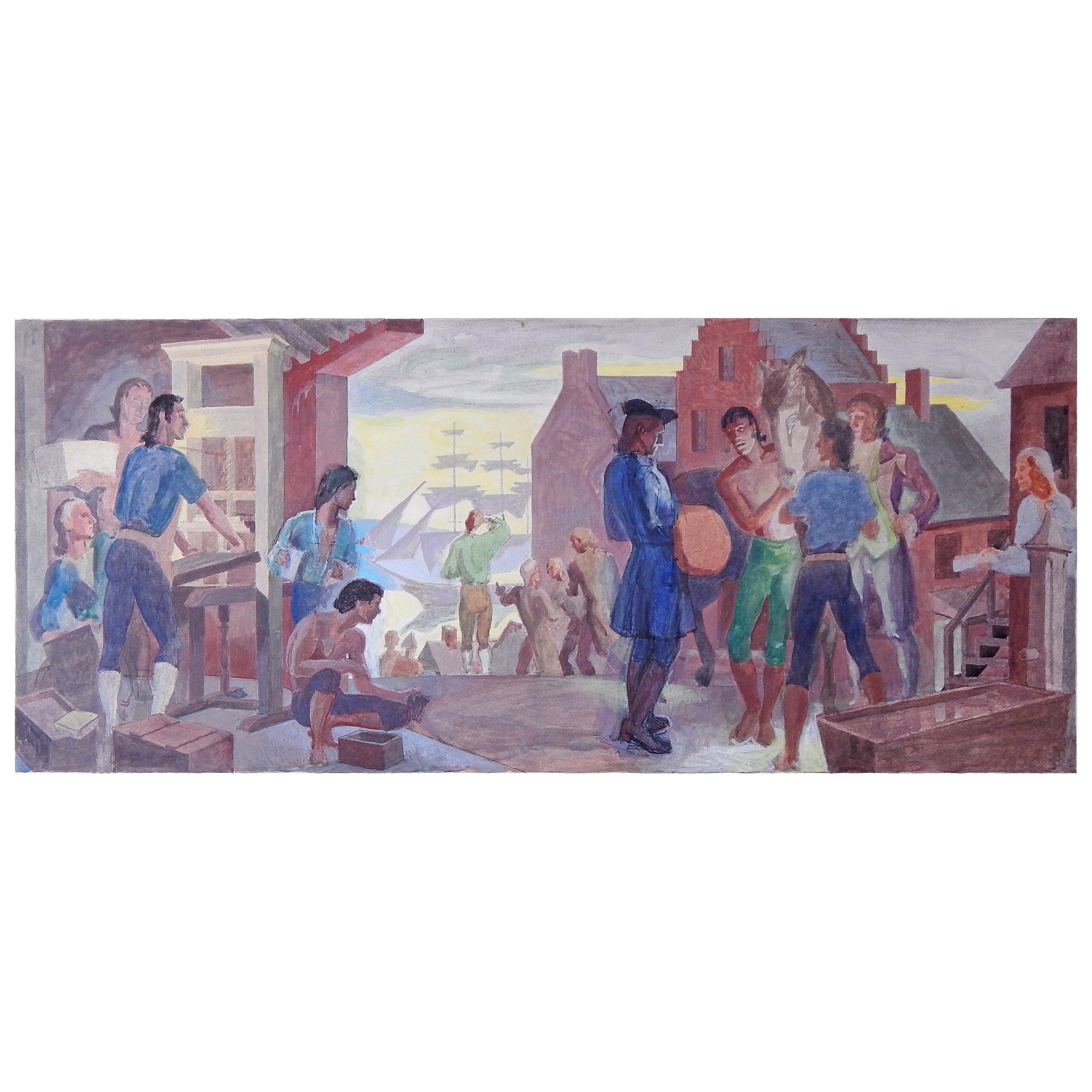"The Return of Timothy Pickering, " WPA Mural Study Painting, 1939 For Sale
