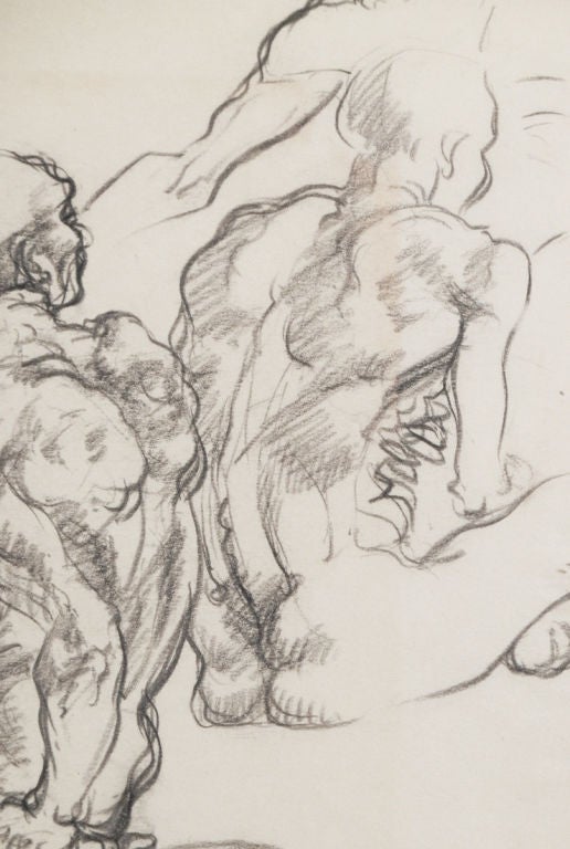 „Multiple Male Nudes“, Zeichnung von Ben Messick (amerikanisch) im Angebot