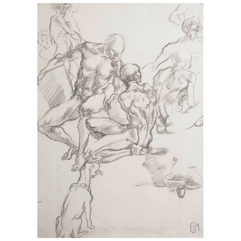 "Multiple Male Nudes, " drawing by Ben Messick