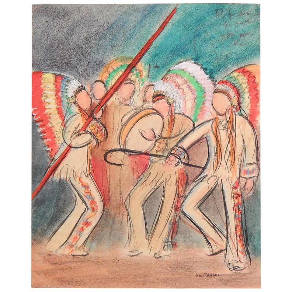 « Danse indienne américaine », dessin Art Déco de Jean Target, années 1930 en vente