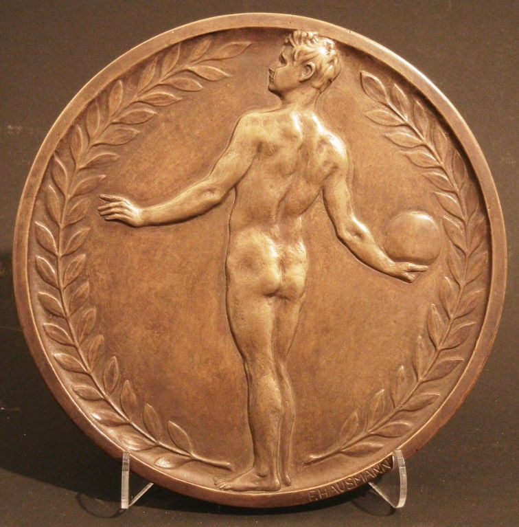 Bronze Plaque with Nude Male Holding Ball, Hausmann