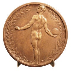 Bronze Plaque with Nude Male Holding Ball, Hausmann