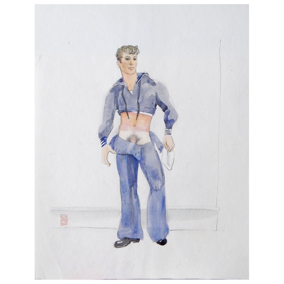 "Sailor Undone, " Rare Watercolor by Emlen Etting