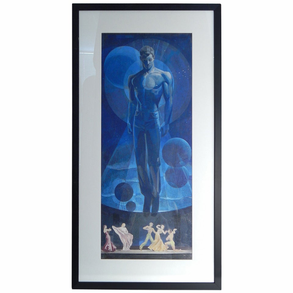 "Floating Man, " Important Art Deco Painting with Nude Male by Dunbar Beck