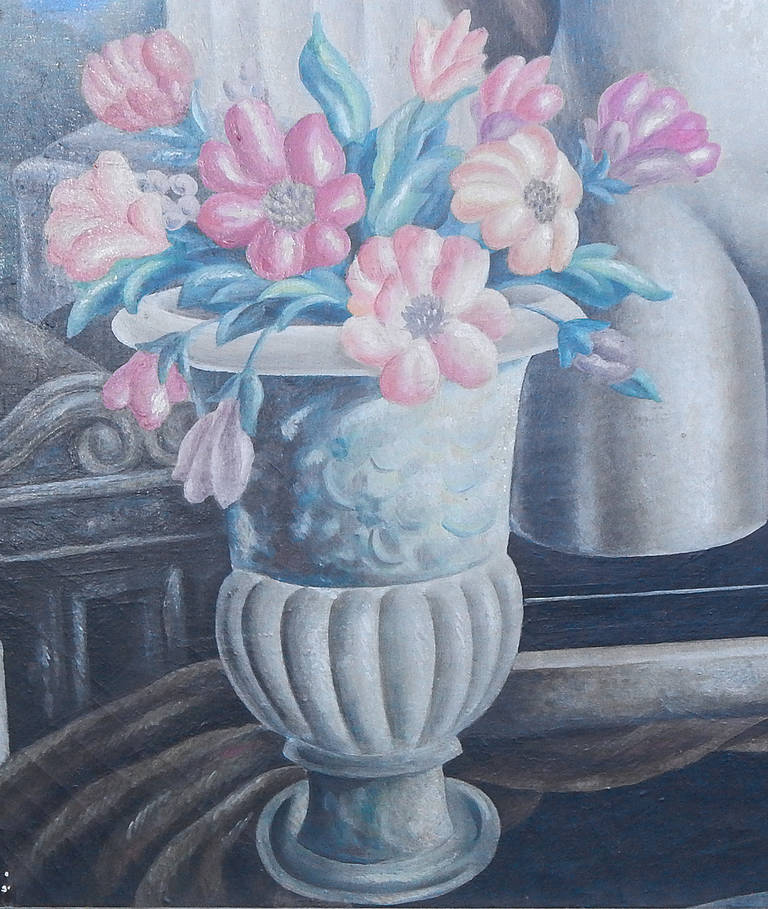 „Klassischer Akt mit Blumen und Tempel“, bedeutendes Gemälde aus der WPA-Periode (Mitte des 20. Jahrhunderts) im Angebot