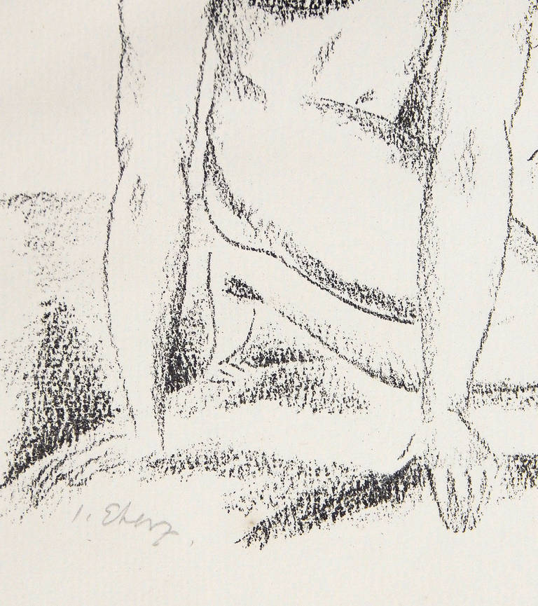 „Kneeling Male Nude“, seltener und wichtiger Druck, signiert von Josef Eberz (Deutsch) im Angebot