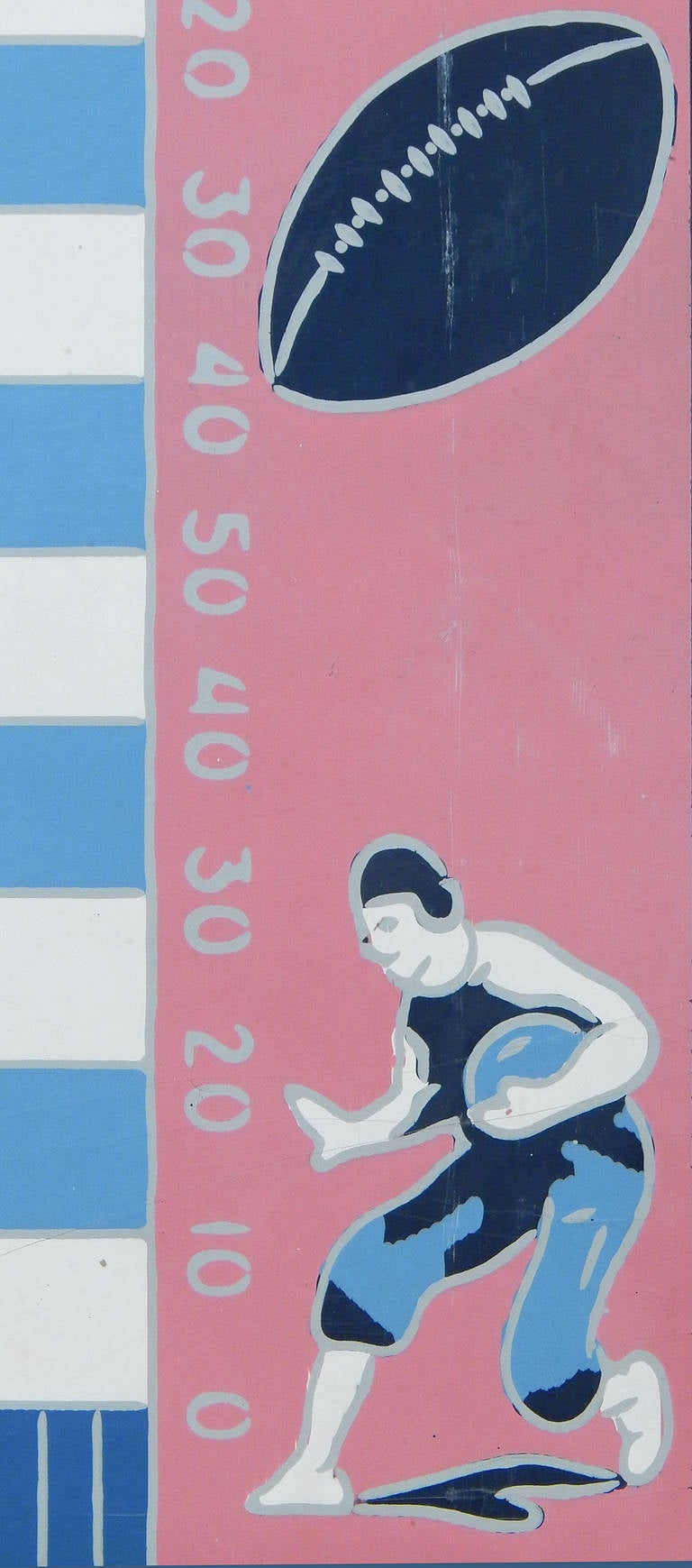 Seltenes Linoleum-Paneel „Football Field“, auf Holz montiert, um 1930 (amerikanisch) im Angebot