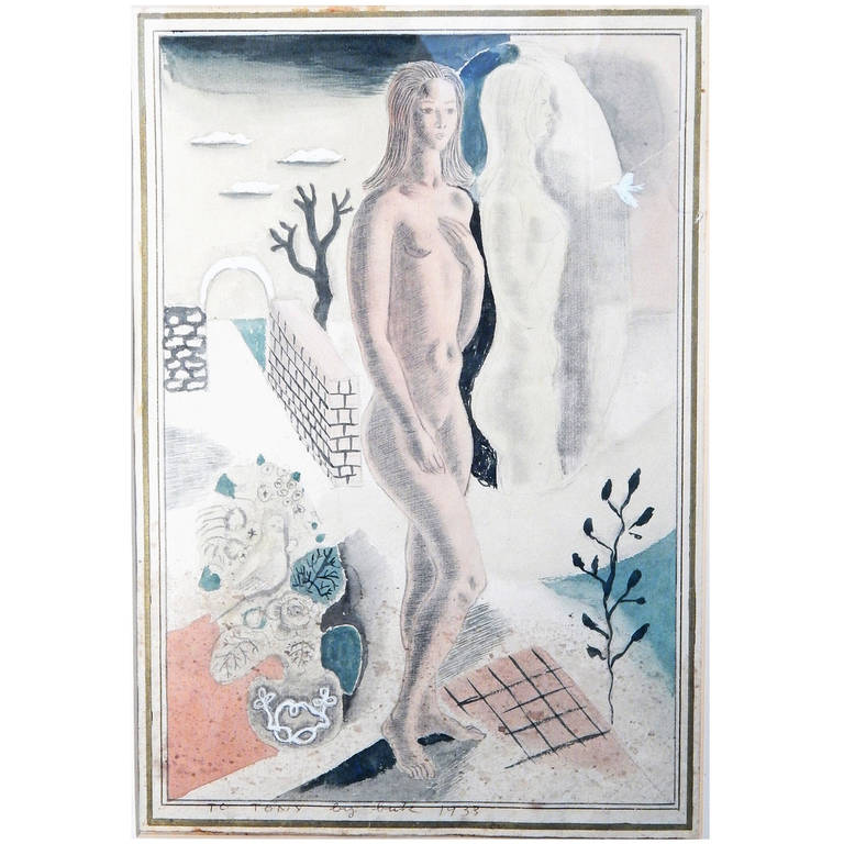 "Desnudo en paisaje surrealista", importante pintura Art Decó del artista de Radio City