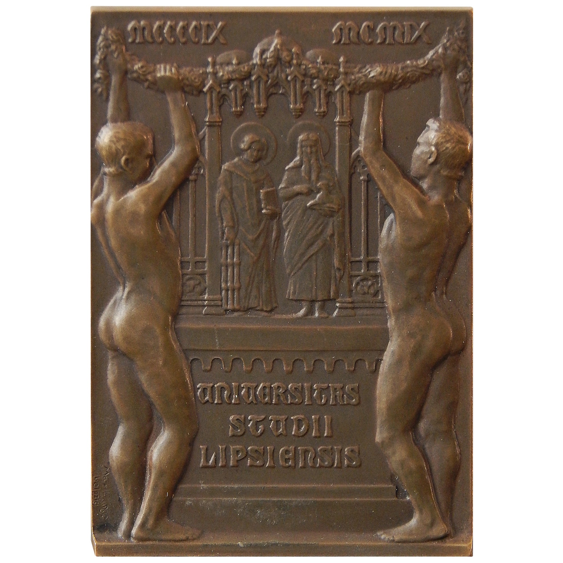 Rare Bronze Paperweight Celebrating 500th Anniversary of Leipzig Univ, 1909
