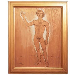 "Standing Male Nude with Upraised Arm, " by Emlen Etting