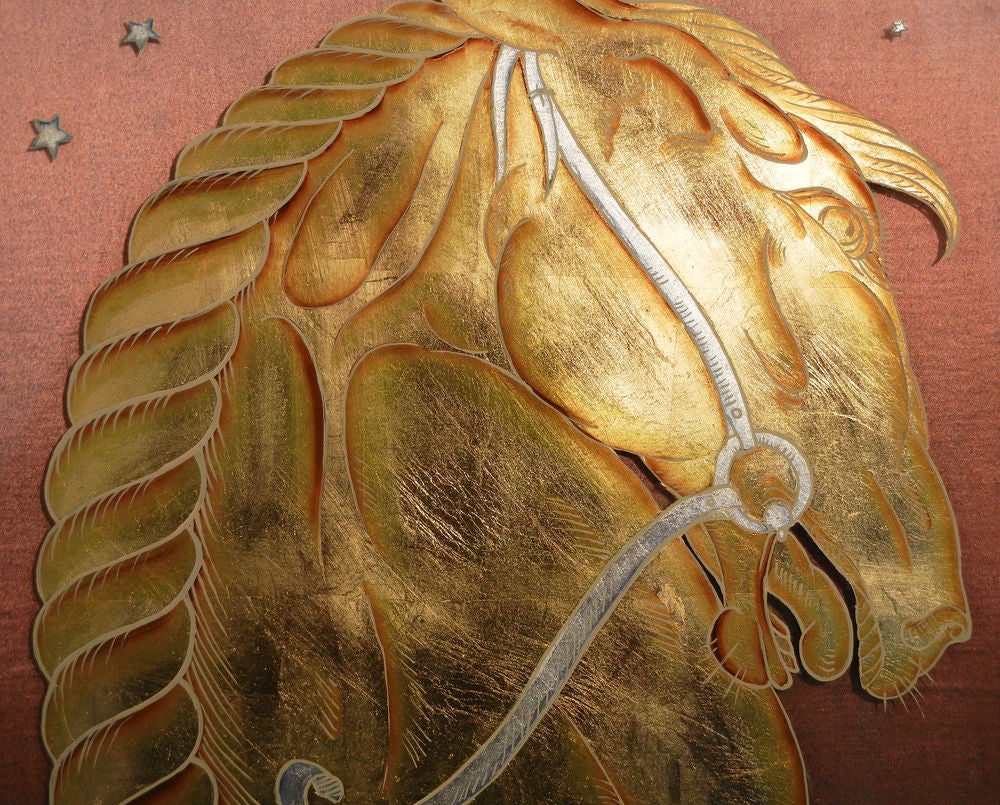 American Art Deco Églomisé Panel with Horse's Head by Fager