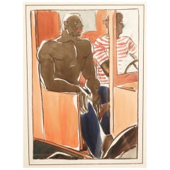 "On the Job, " Watercolor Painting of Black Laborers