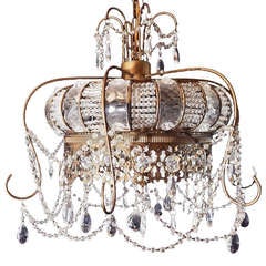 Rare Belle Epoch Chandelier in Form of Crown, Crystal and Brass