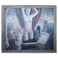 "Classical Nude with Flowers and Temple, " Important WPA Period Painting