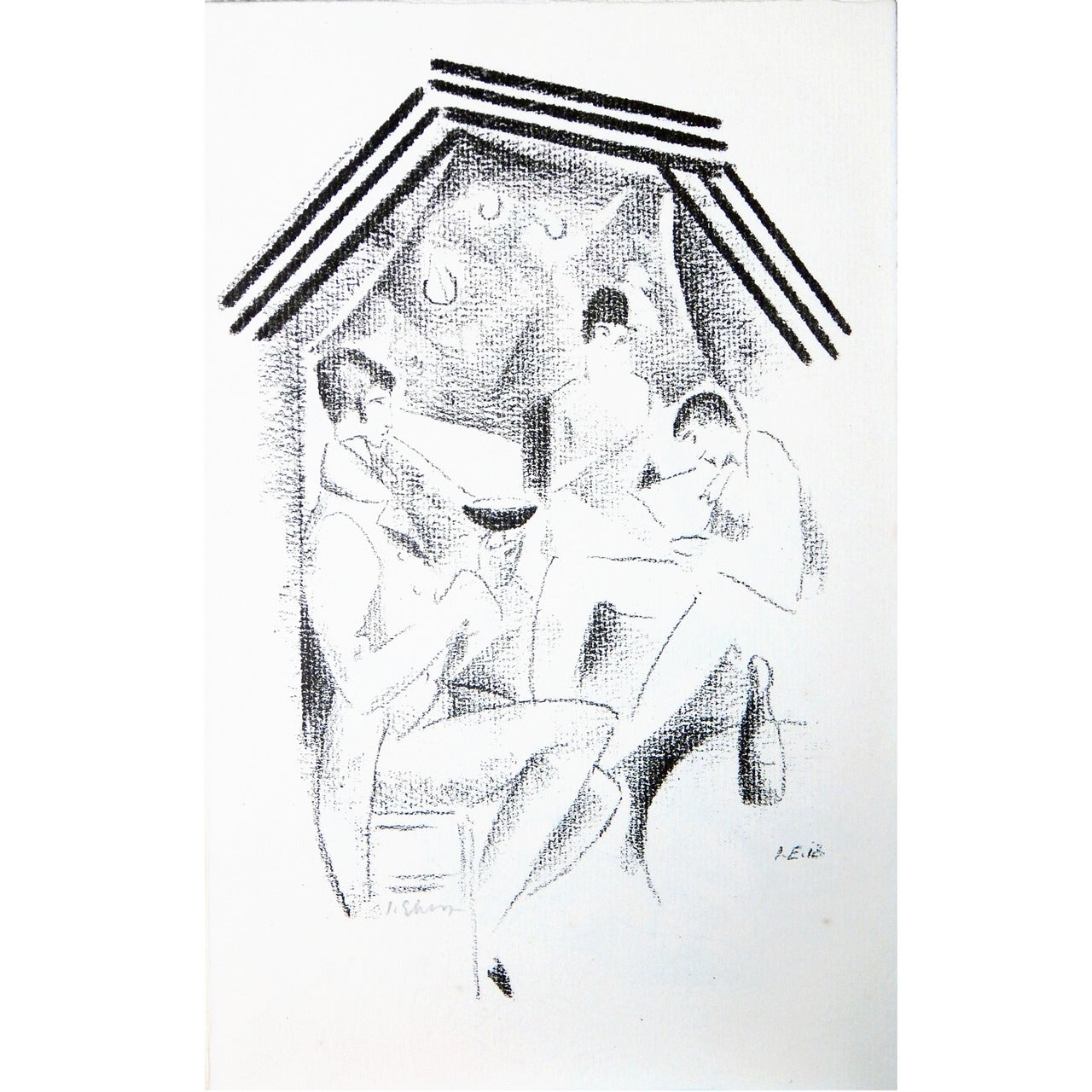"Expressionist Cafe, " Rare Print from Weimar Germany by Eberz For Sale
