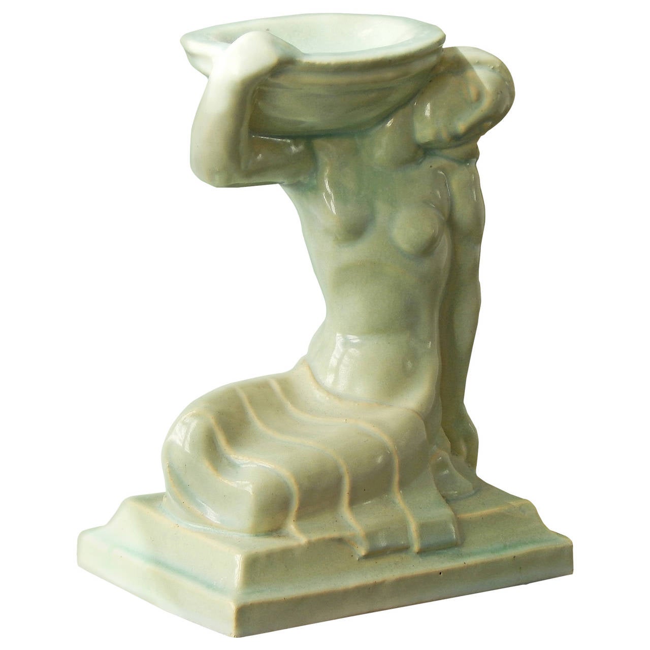 Seltene Art-Déco-Skulptur „Nackt mit Schale“ von Solon für Amer, Encaustic