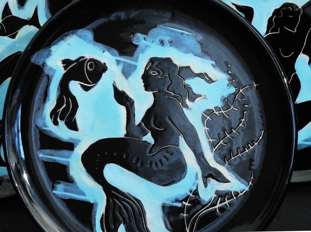 Rare Complete Set of "Mermaid" Dishes from Vallauris, 1940s