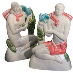 Seltene Art-Déco-Skulpturen mit Tauben und weiblichen Figuren