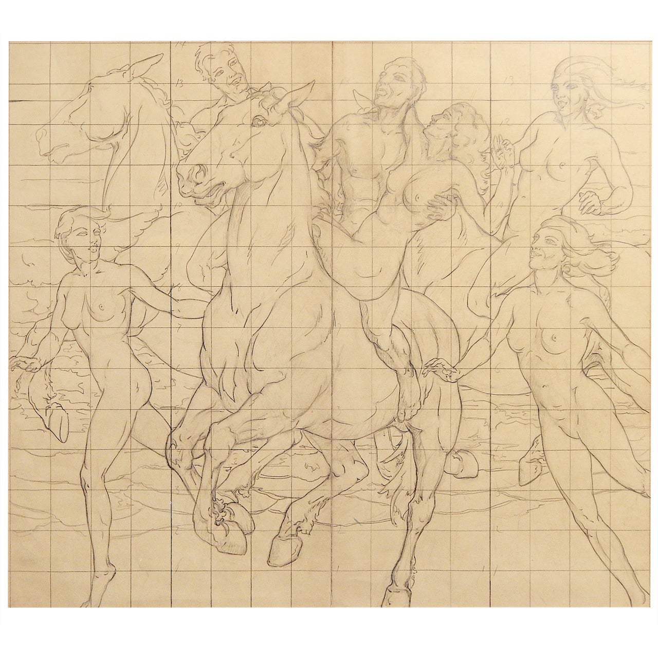 "Frolic on Horseback, " Mural Study w/ Nudes by Kenneth MacIntire For Sale