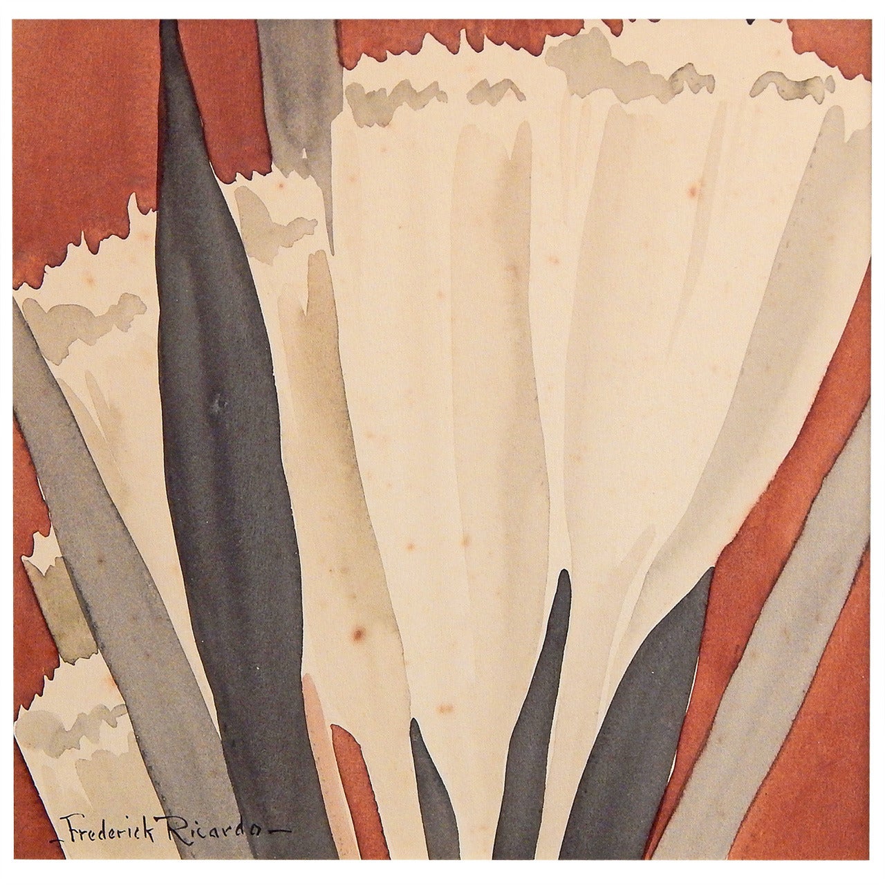 "Crocuses, " Pair of Fine Art Deco Watercolors by Ricardo
