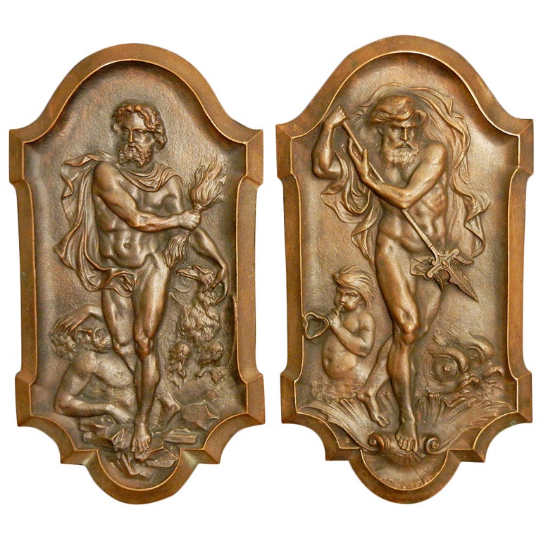 Paire de montures en bronze représentant Zeus et Poseiden, France