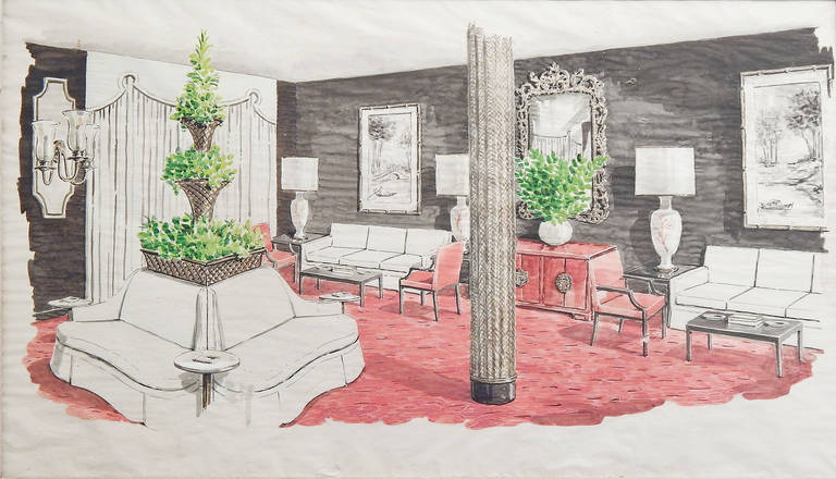 dorothy draper rendered perspective drawing