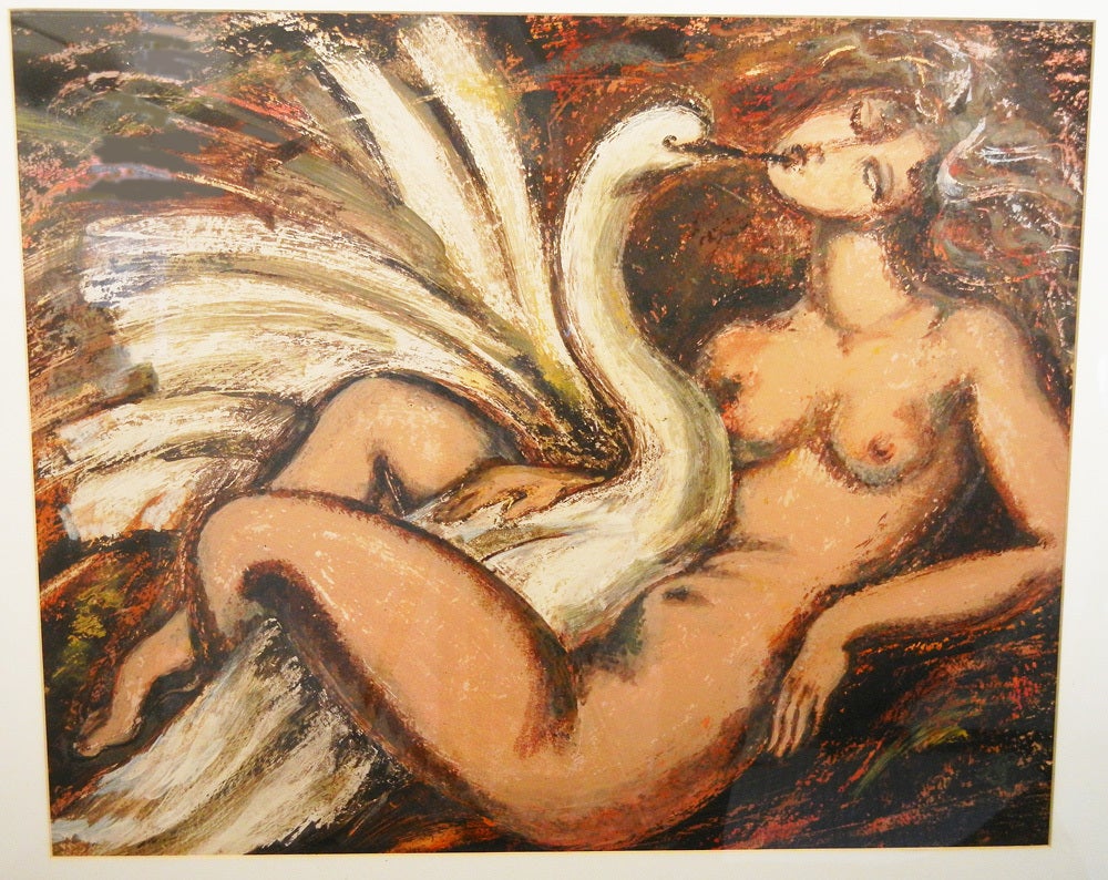 Like many of his contemporaries in the 1920s and 1930s, in both America and France, Buthaud was fascinated with figures from classic mythology.  Leda and the Swan was a motif he returned to repeatedly, in both ceramics and painting.  This very fine