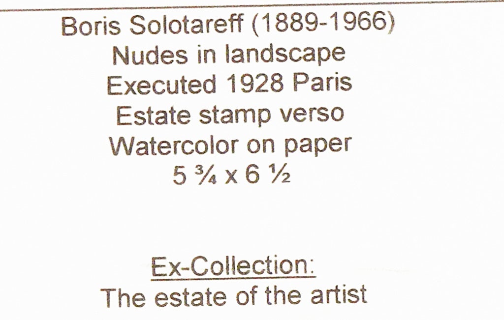 20ième siècle « Nus dans un paysage », peinture à l'aquarelle de Solotareff en vente