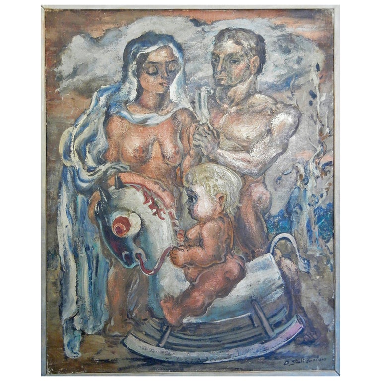 "Family w/ Rocking Horse, " Ptg. by WPA Artist De Forest Stull For Sale