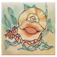 "Muschel, Jakobsmuschel und Kaurischnecke", Satz von drei gerahmten Kacheln von Strong