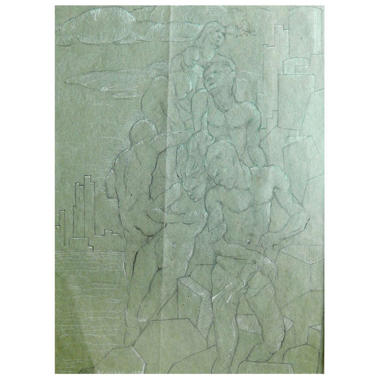 Klettern in der Stadt, Art-déco-Zeichnung von Neumark, 1930