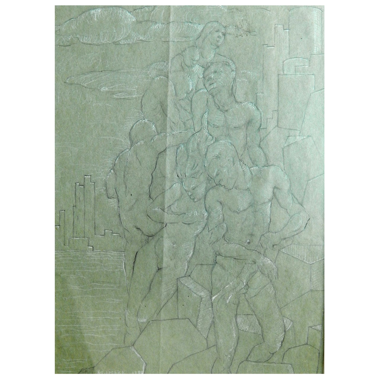 Scalare la città, disegno Art Deco del 1930 di Neumark in vendita