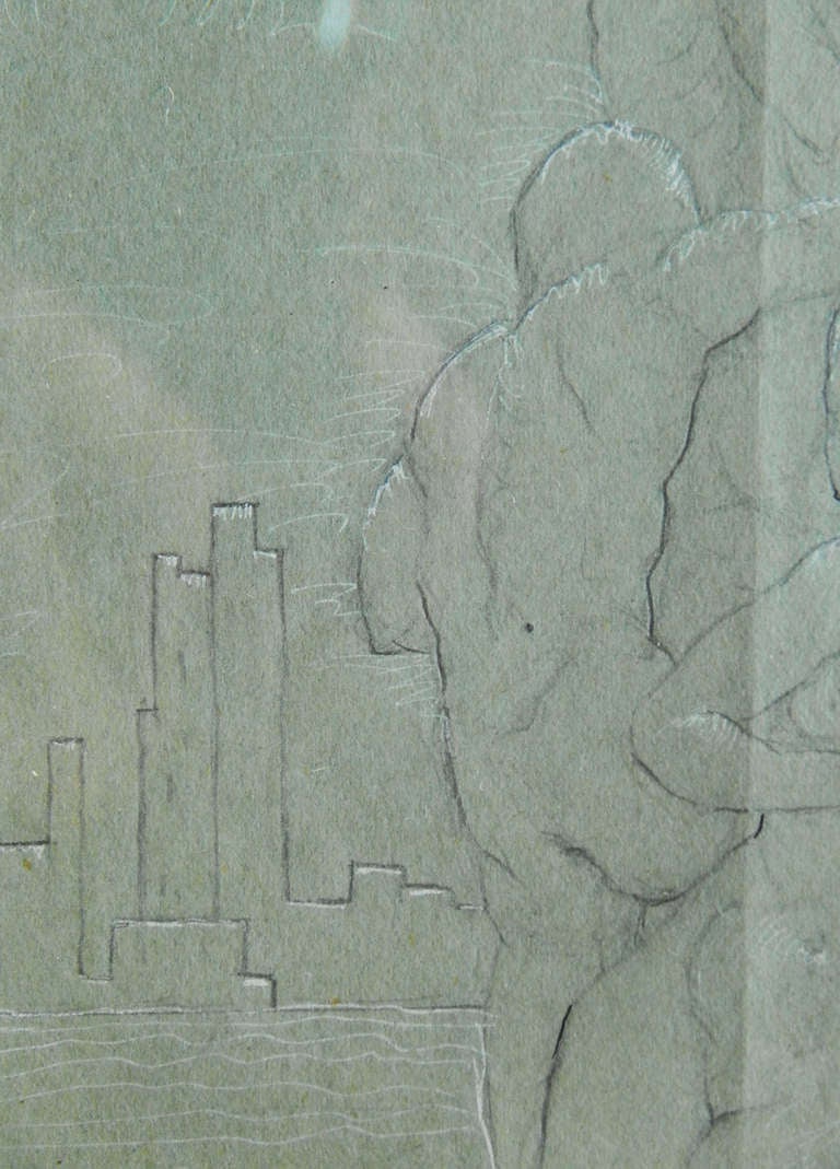 Metà XX secolo Scalare la città, disegno Art Deco del 1930 di Neumark in vendita