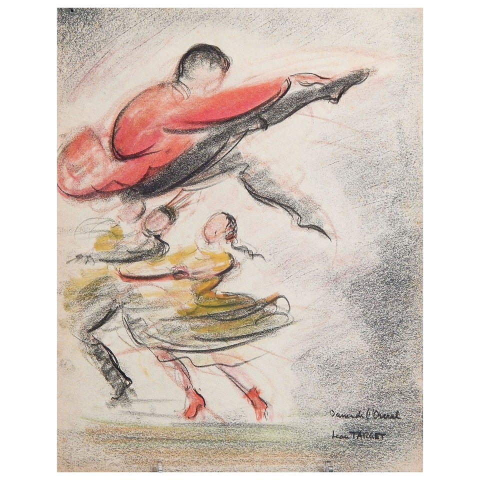 „Kranische Tänzer“, Art-Déco-Zeichnung von Jean Target, 1930er Jahre