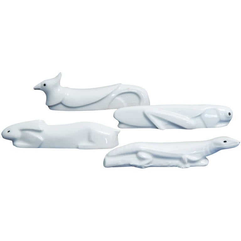 Set of Nine Unusual Art Deco Knife Rests in Porcelain, France