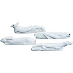 Set of Nine Unusual Art Deco Knife Rests in Porcelain, France
