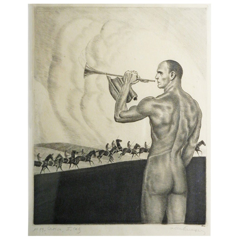 "Eroica, " Rare Print with Nude Male Figure by Paunzen