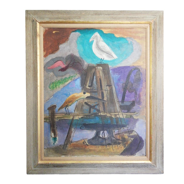 "Dockside with Seagull", importante peinture de l'artiste Stull de la WPA