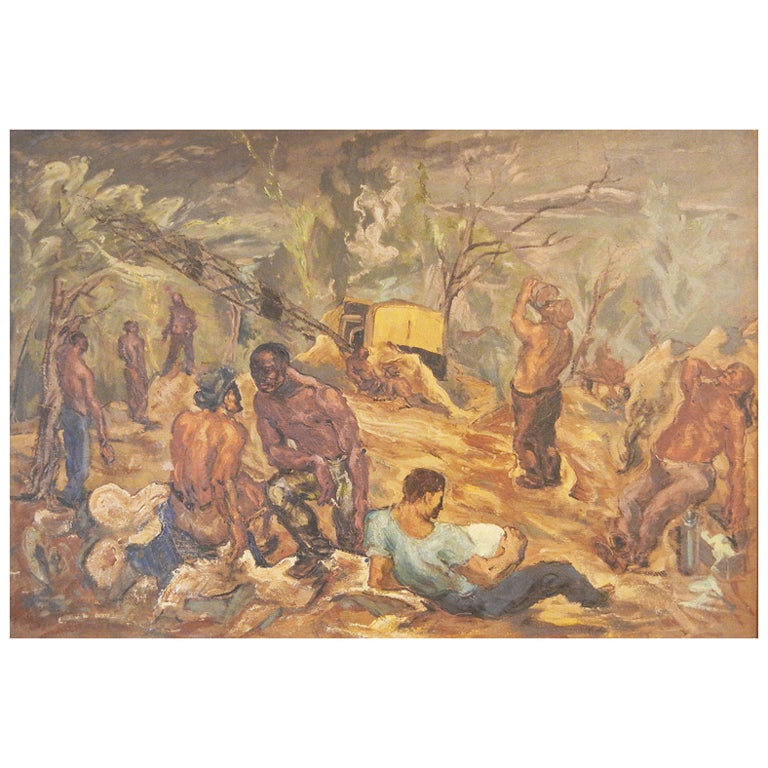 "Lunch Hour, " Important WPA-Style Painting by Stull, 1944