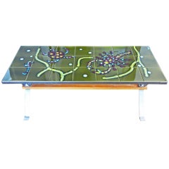 Rare Mid Century Tiled Table with Marine Motif, signed